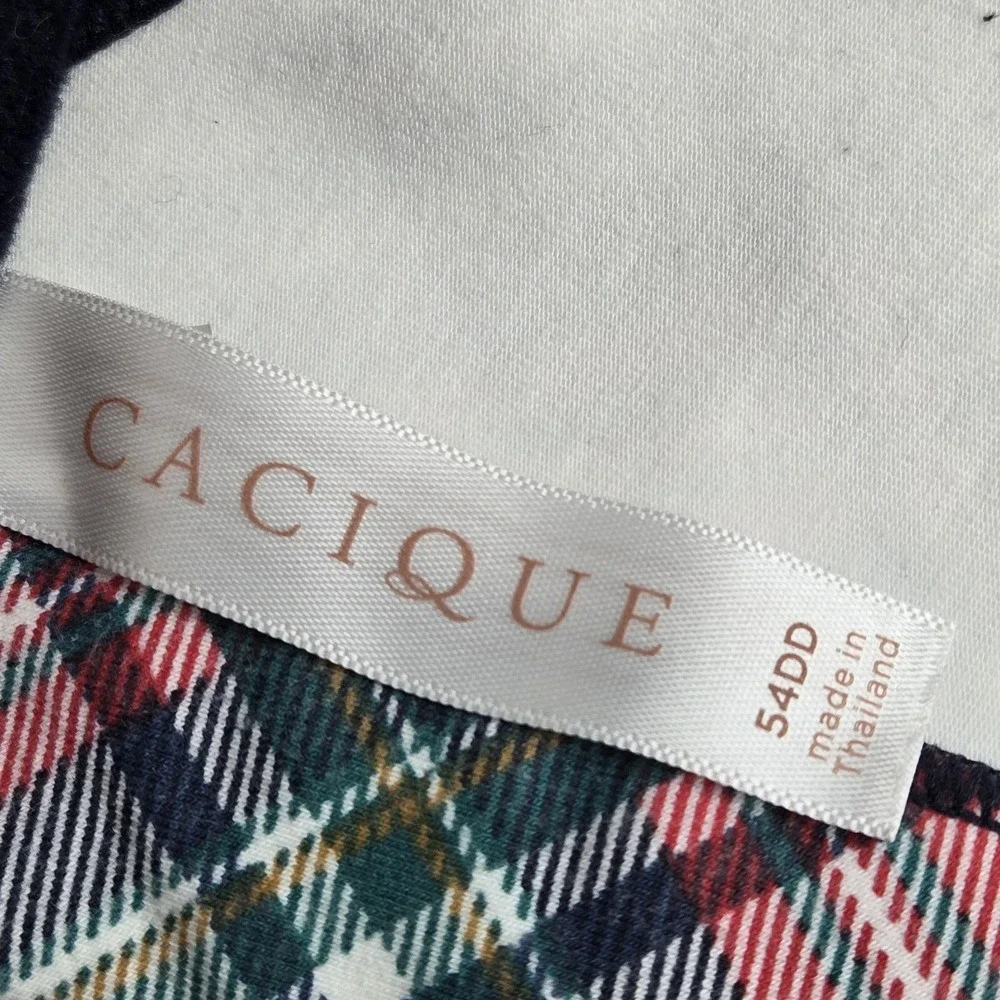 Cacique Women Bra 54DD Red Plaid T Shirt Unlined FUll Coverage Adjustable Straps